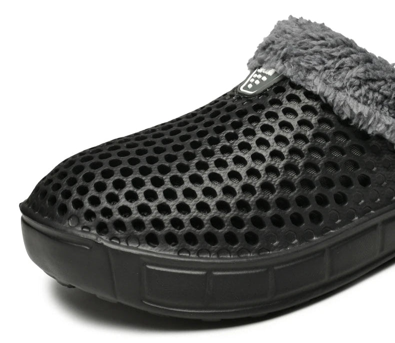 Crocs Style Men's and Women's Cotton Slippers – Warm Winter Mules with Plus Velvet Lining