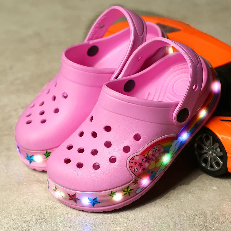 LED Light-Up Kids' Crocs Style Hole Sandals – Breathable & Waterproof Summer Shoes
