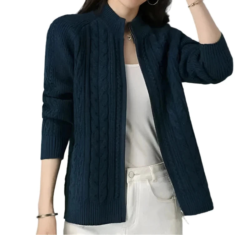 Women's Half-High Collar Zipper Cardigan – Chic & Cozy