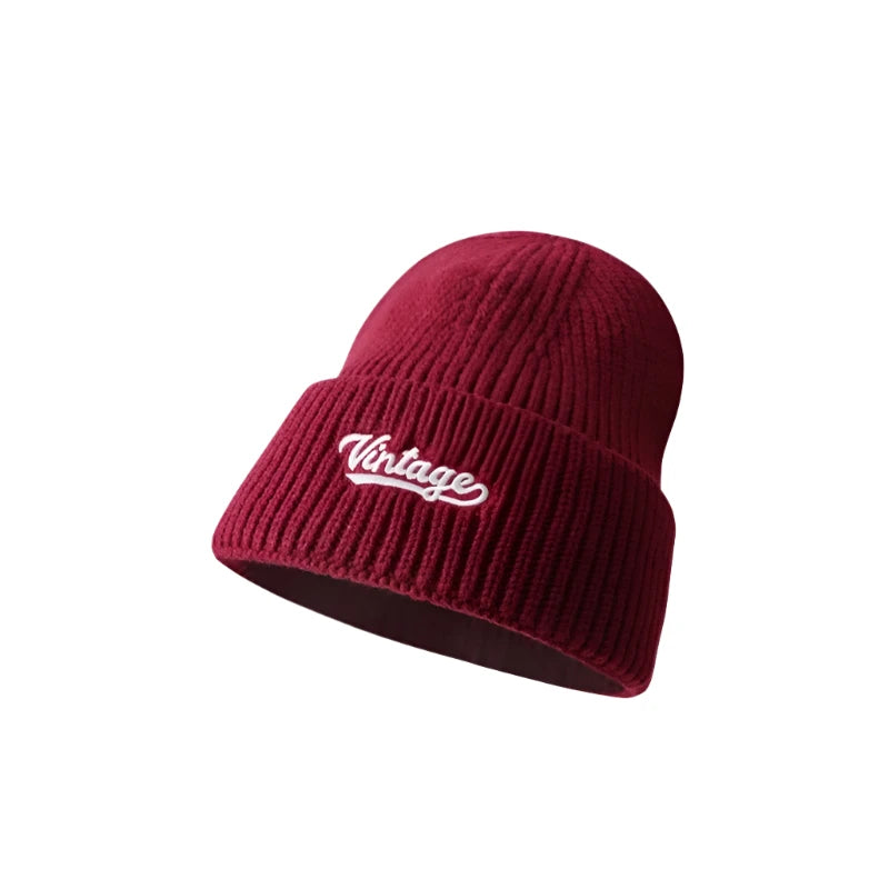 Winter Embroidery Knitted Cap – Cozy & Versatile Wool Beanie with Ear Protection