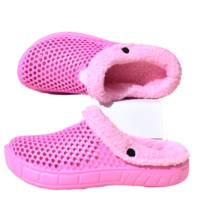Crocs Style Men's and Women's Cotton Slippers – Warm Winter Mules with Plus Velvet Lining