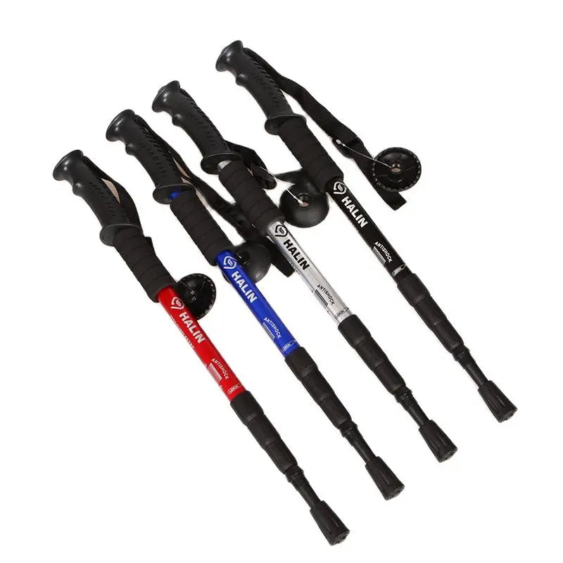 Alloy Hiking Pole Walking Stick – 4-Section with Straight Grip Handle