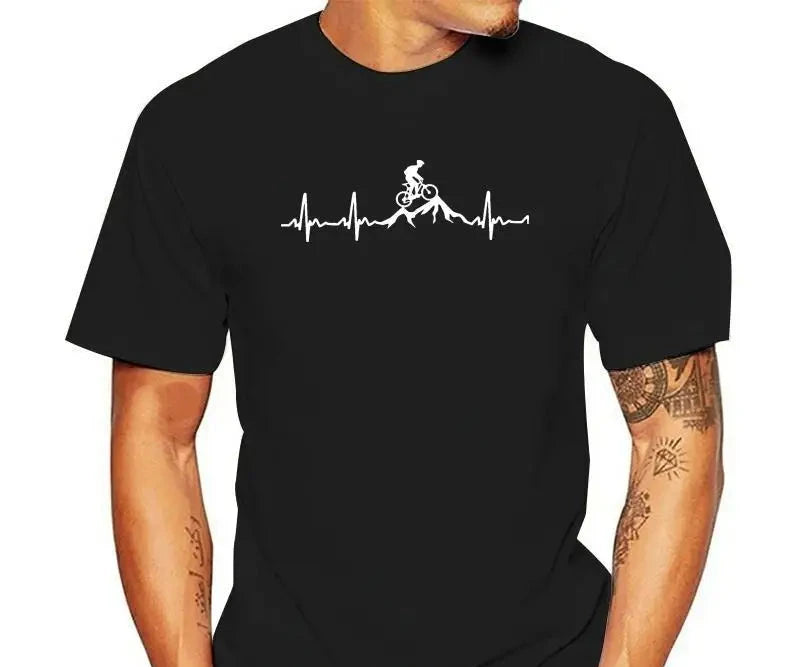 Mountain Bike Heartbeat T-Shirt – Comfortable Cotton Streetwear for Biking Enthusiasts