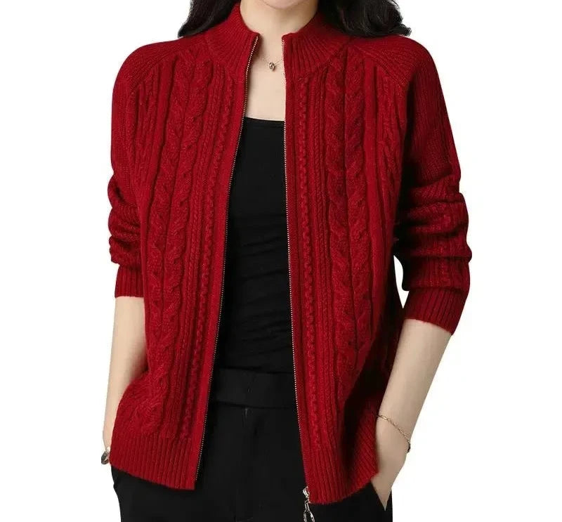 Women's Half-High Collar Zipper Cardigan – Chic & Cozy